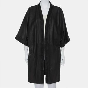 Iro Black Suede Leather Open Front Kimono S